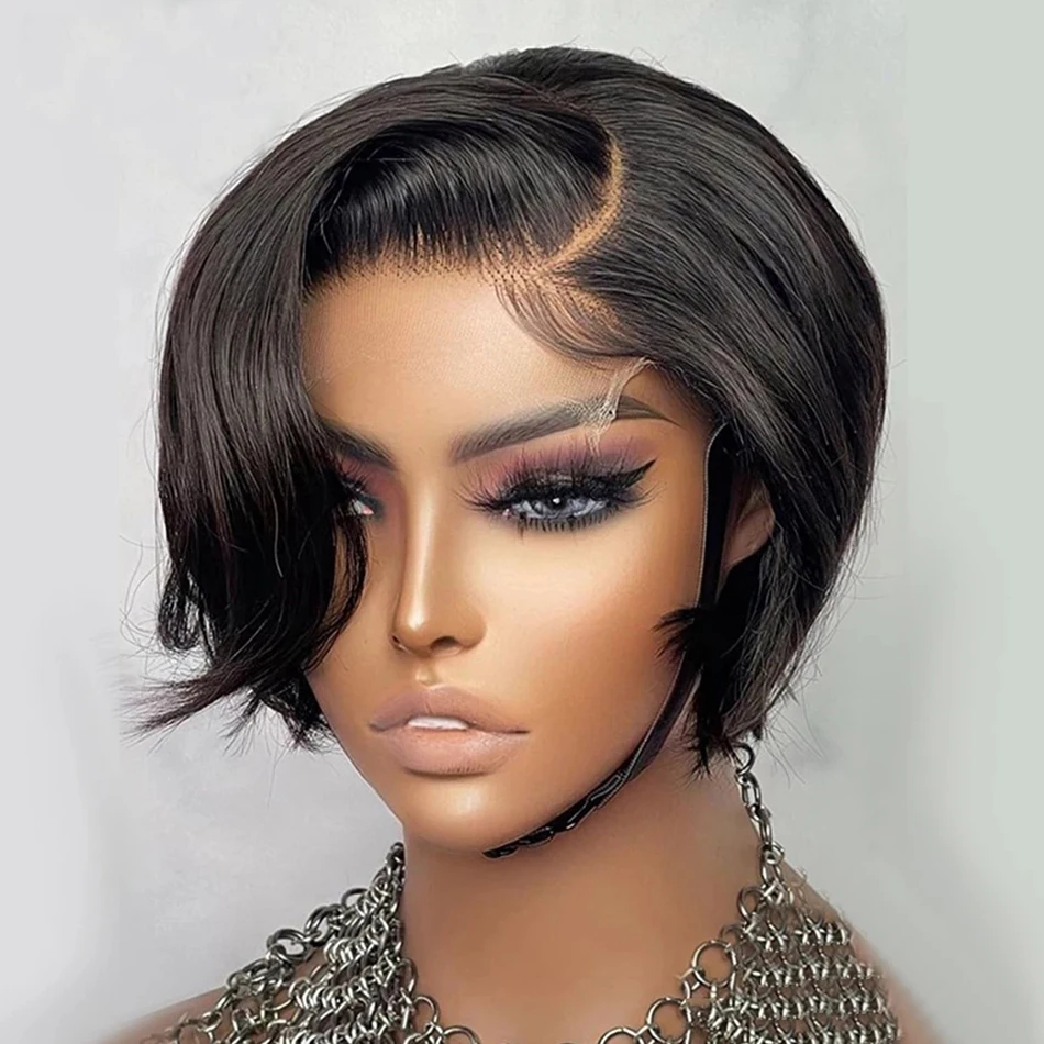 Short Bob Pixie Cut Wig Lace Frontal Straight Transparent Lace Front Human Hair Wigs For Black Women