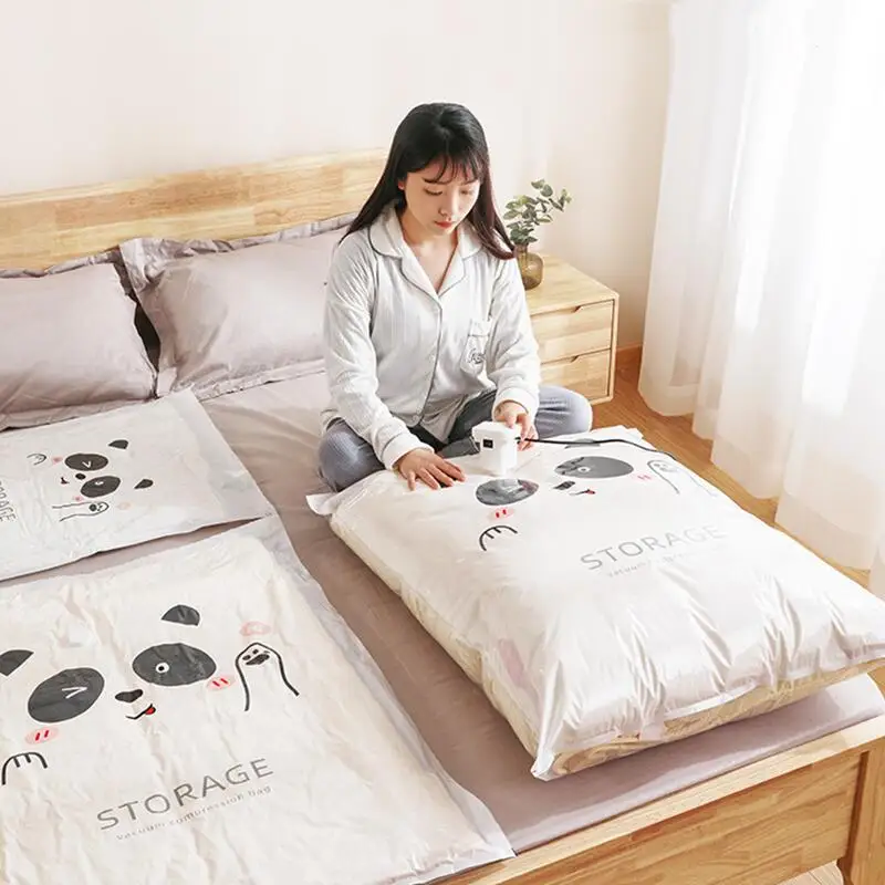 Reusable Vacuum Bag and Pump Cover for Clothes Storing Large Plastic Compression Empty Bag Travel