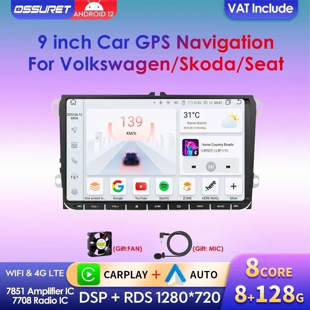 9 "Radio 2din Android 12 Auto Carplay Auto Multimedia Player für VW Volkswagen Golf Polo Tiguan