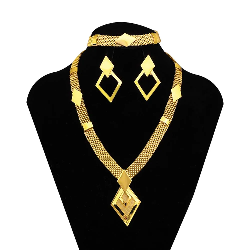 Dubai Geometric Necklace Earrings Set Wedding Dress Accessories Party Anniversary Gift Free Delivery