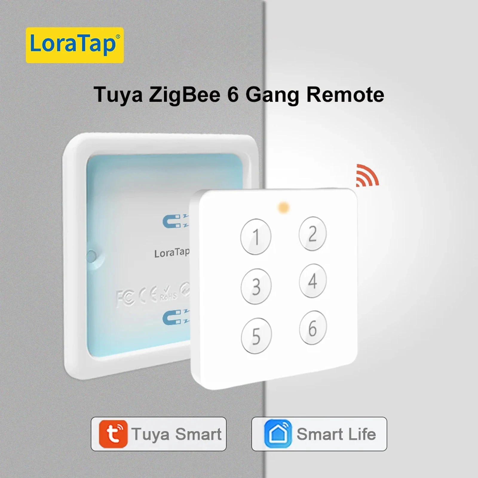 LoraTap ZigBee 3.0 Tuya Smart Life EU Standard 6 Button Gang Scene Magnetic Remote Control Switch