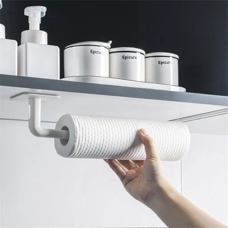 2PCS White Kitchen Hole Free Hook Traceless Storage Rack Shelf Shelves Pot Cover Cup Rack Kitchen