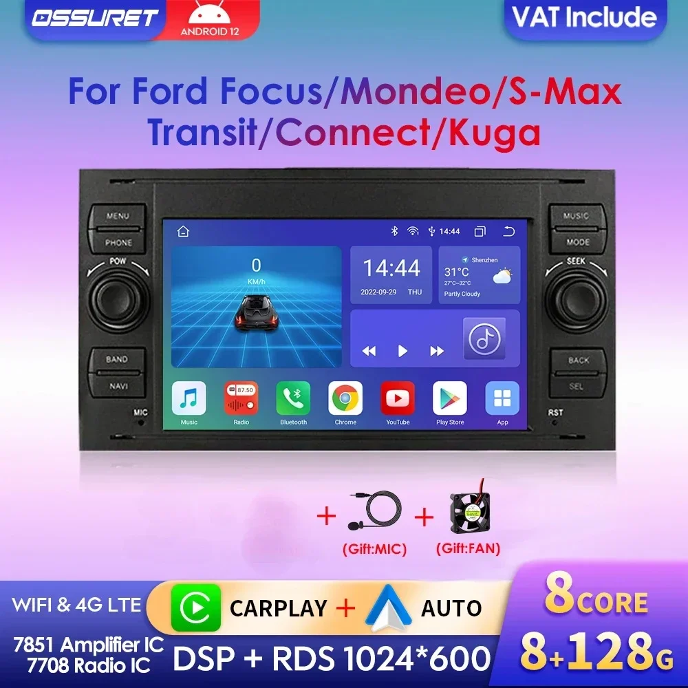 Autoradio 2 Din Android 12 7 "Autoradio Multimedia-Player für Ford Kuga MK1 Fokus Transit verbinden