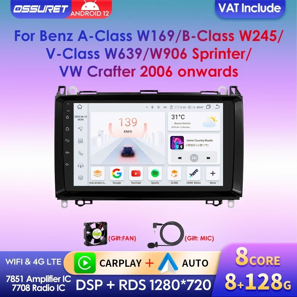 8g 128g Carplay Android 13 9 "8 Core Autoradio Multimedia Stereo für Mercedes Benz Viano Vito W639