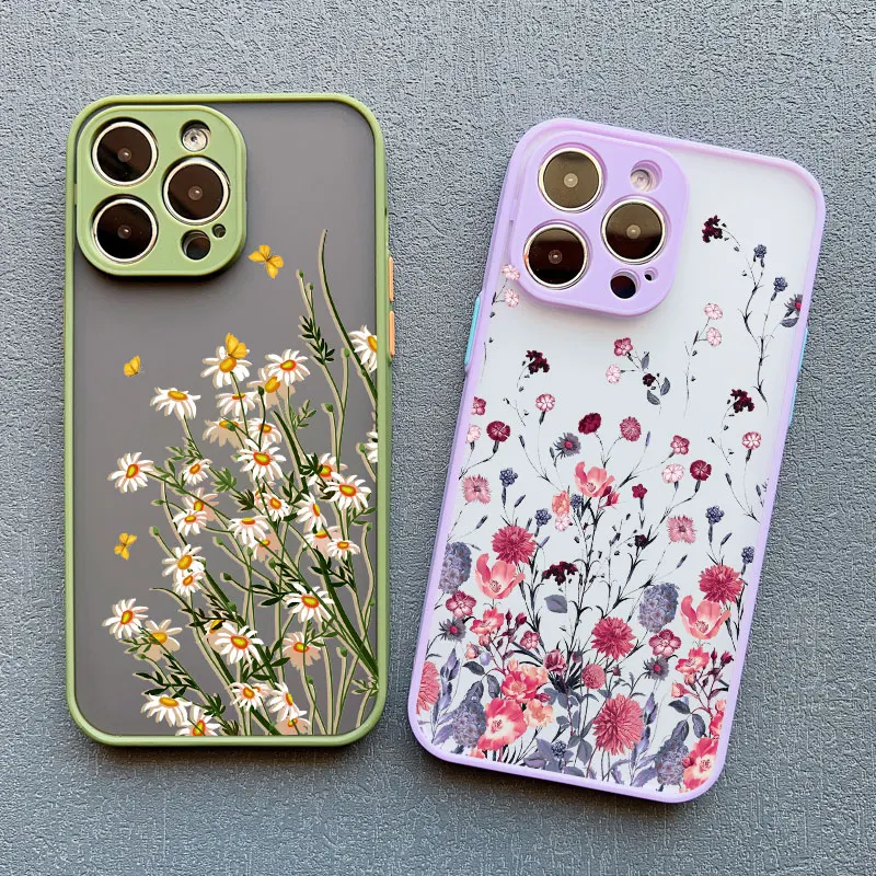 Handgeschilderde telefoonhoes voor iPhone 16 15 X XS XR bloem schokbestendig hoesje voor iPhone 7 8