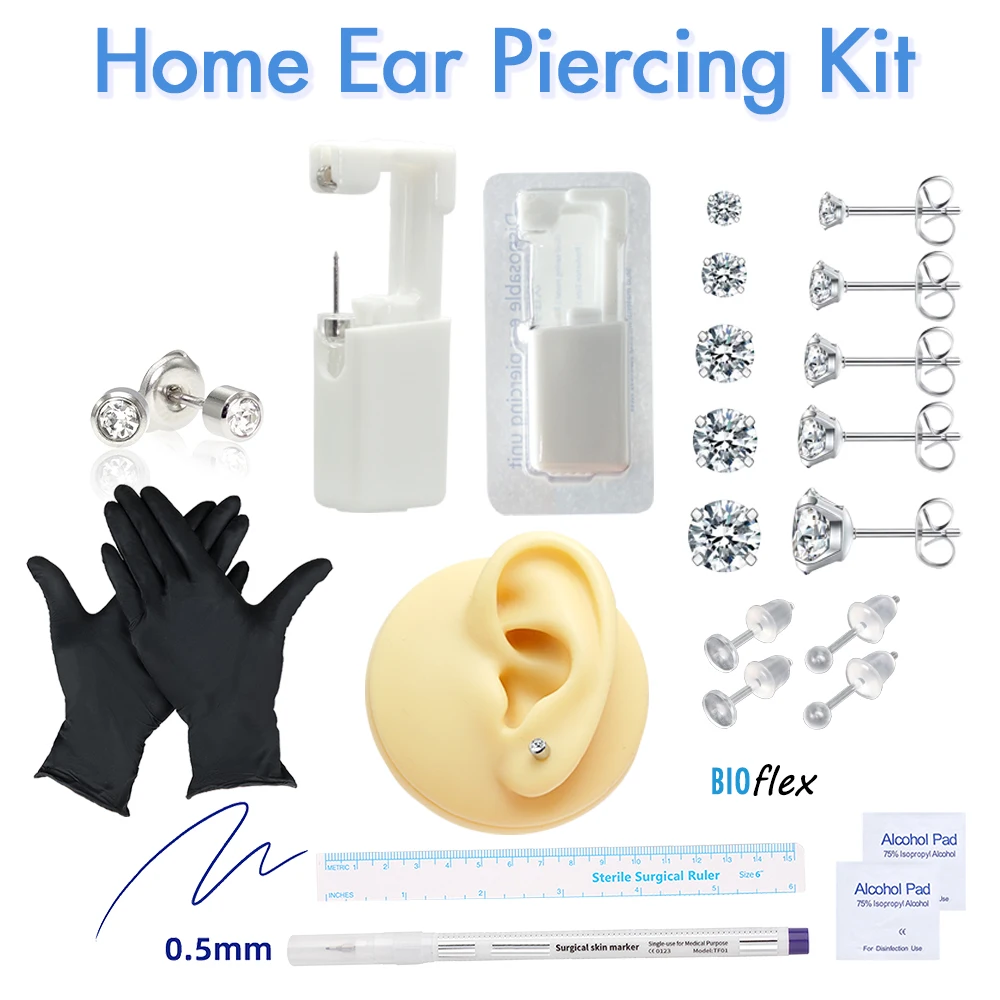 Disposable Home Ear Piercing Gun Kit with Earring Set Sterile Self Piercing Tool Machine for Men
