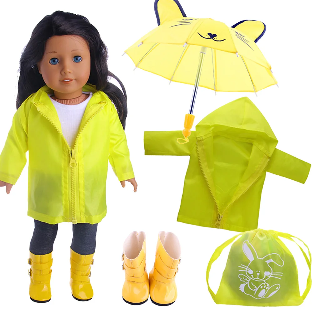Poppenkleertjes gele regenjas rugzak paraplu voor 18 inch Amerikaanse pop meisje 43 cm herboren baby