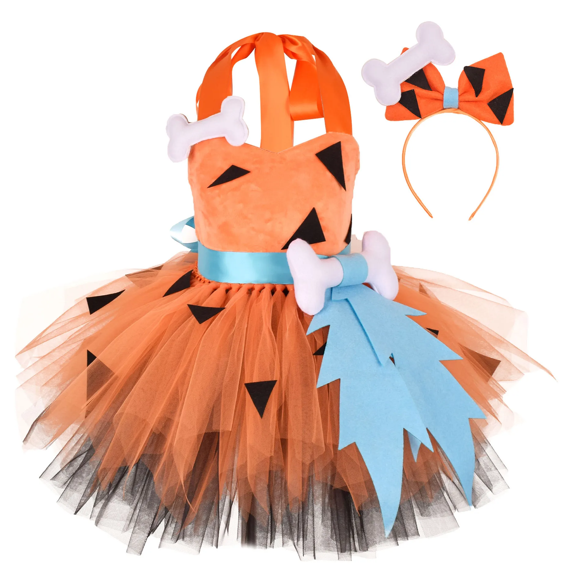 2022 Baby Halloween Kostuum Kleding Flintstones Pebbles Kids Meisjes Cosplay Tutu Jurk Met Haarspeld