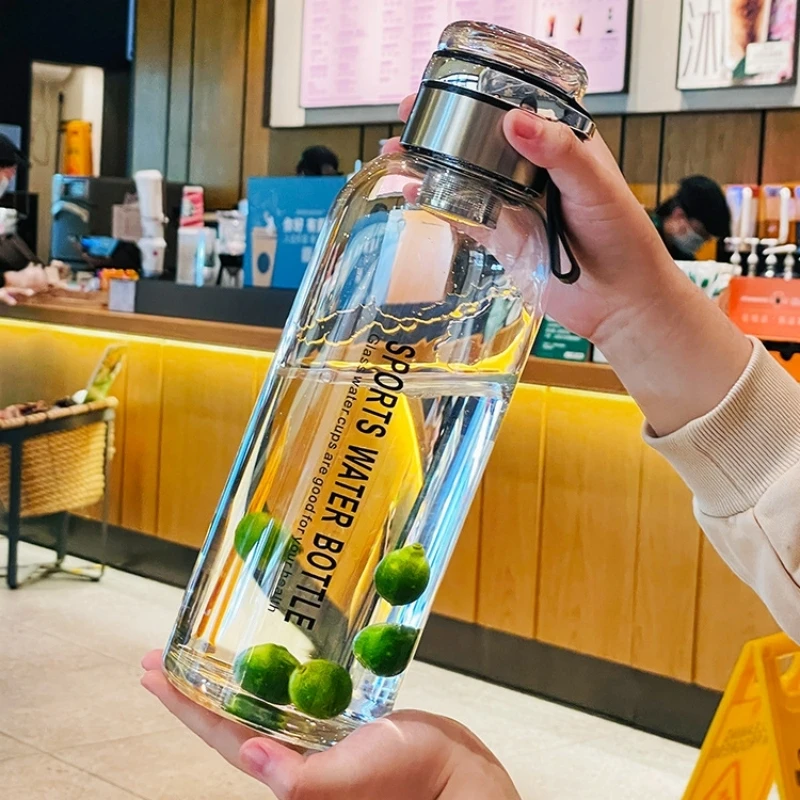 2L Large Capacity Glass Water Bottle Transparent Milk Juice Cup Outdoor Portable Leakproof Drinkware