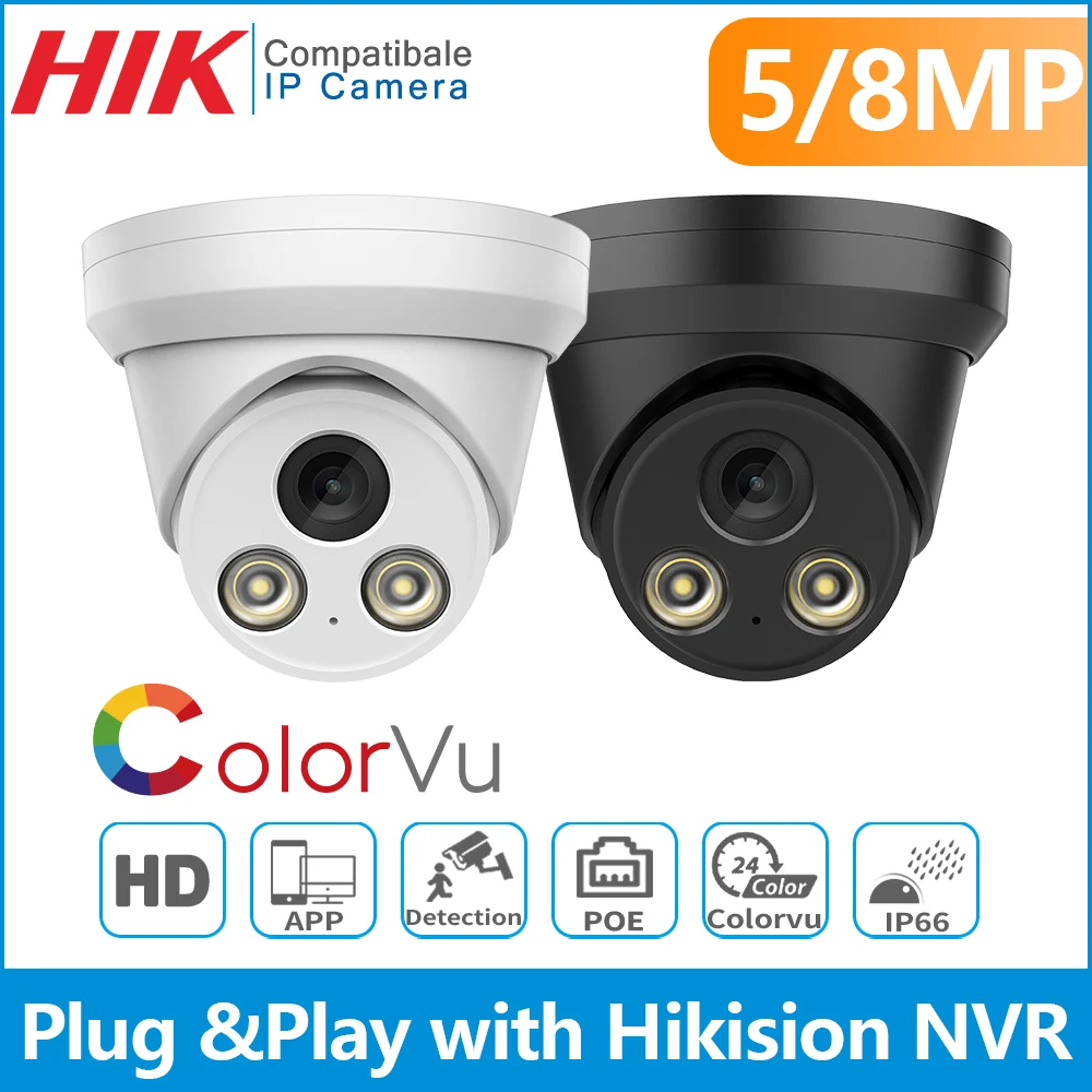Hikvision Compatibele Ip Camera 5mp Hd 8mp 4K Colorvu Dome Poe Home Security Bescherming Ingebouwde