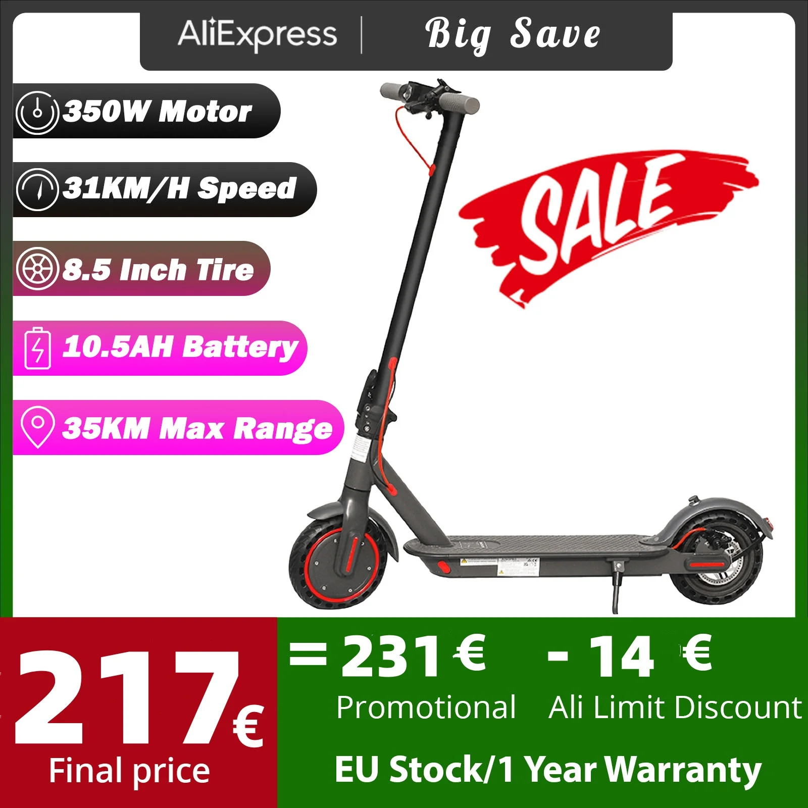 Aovopro ES80 Elektrische Scooter 350W Motor 10.5AH Batterij 31 Km/h Max Snelheid 35Km Super Range