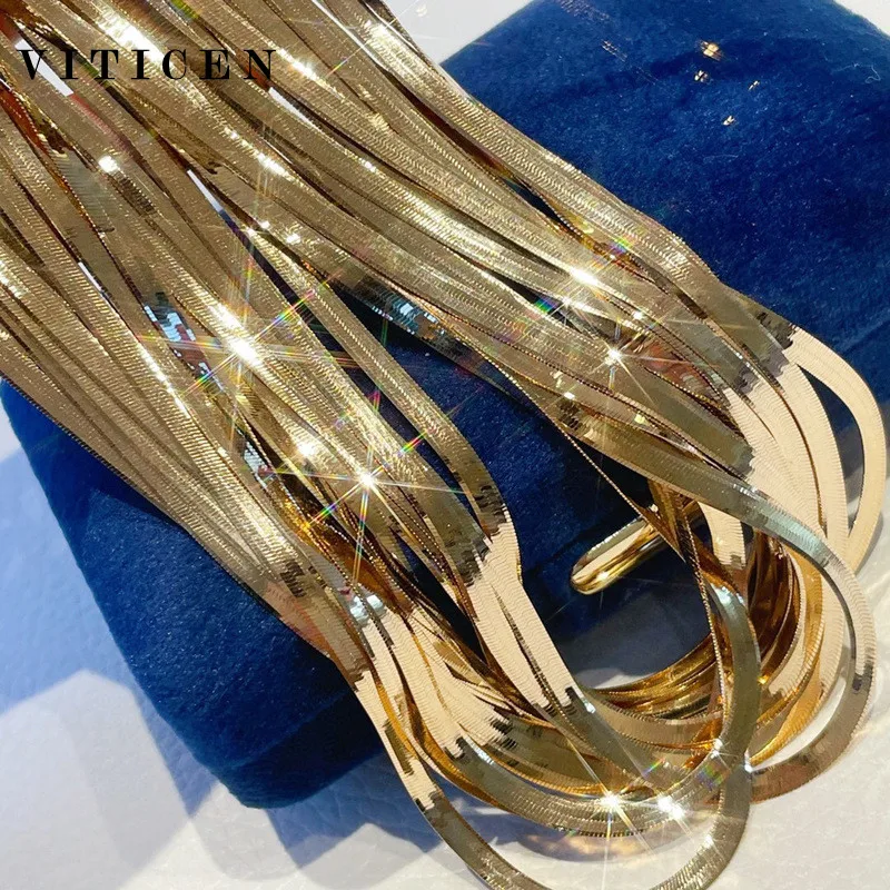 VITICEN Real Gold Jewelry Women's Necklace New Genuine18K Gold Snake Bone Necklace Punk Style Party