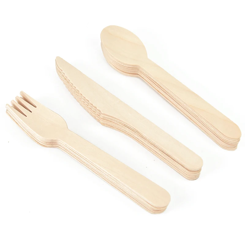 Wegwerp houten lepel vork mes bestekset rustieke bruiloft verjaardagsfeestje servies decoratie