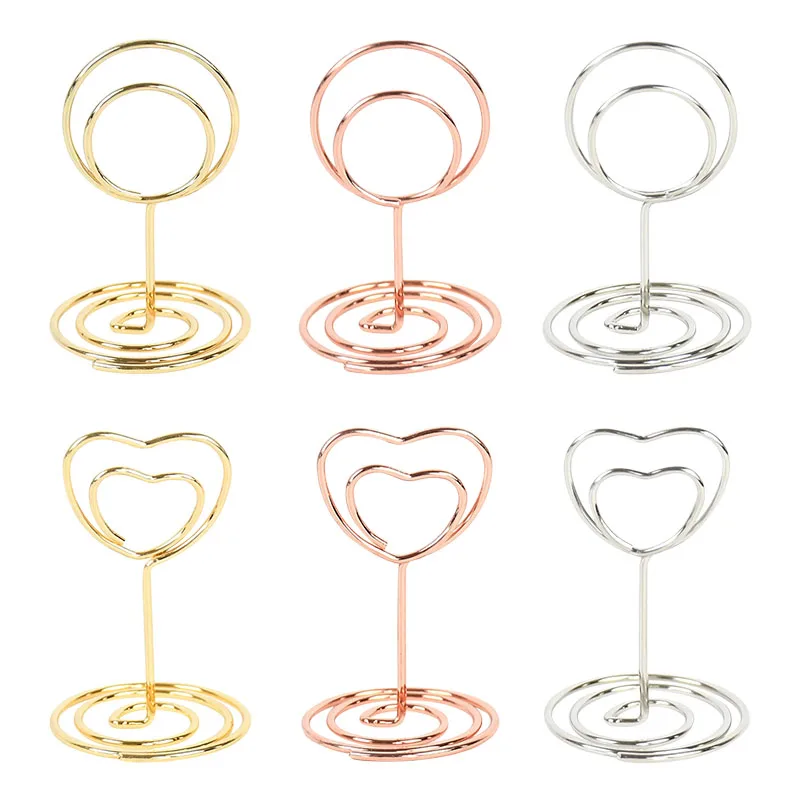 10/20 Stuks Hart Ronde Vorm Metalen Kaarthouders Tafel Nummer Houders Photo Stands Holder Memo Clip