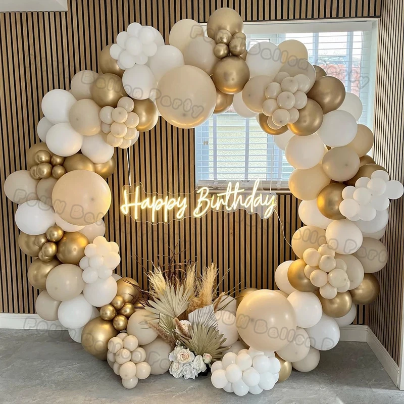 1set Sand White Gold Balloon Garland Arch Beige Khaki Balloon Wedding Decoration Baby Shower