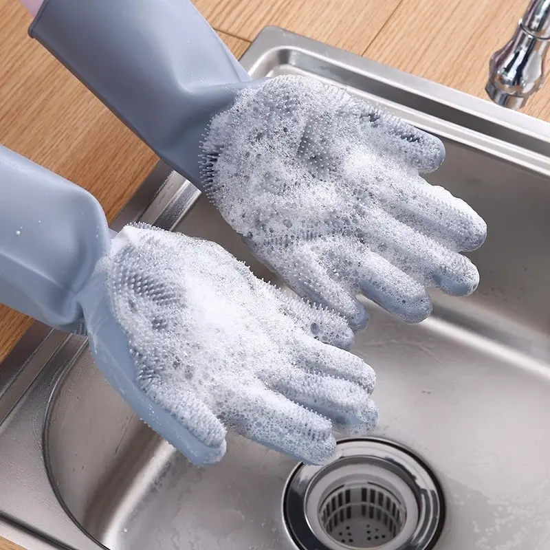 Dishwashing Cleaning Gloves Magic Silicone Rubber Dish Washing Gloves for Household Sponge Scrubber
