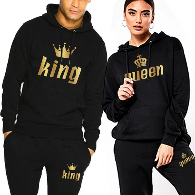 Couple Outfits Hoodie and Jogger Pants High Quality Men Women Daily Casual Sport Jogging Suit King