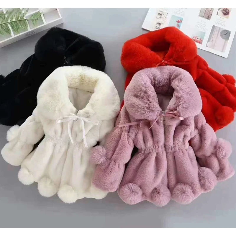 1-7 Year Baby Girls Jacket Autumn Winter Warm Faux Fur Coat For Girls Christmas Princess Outwear