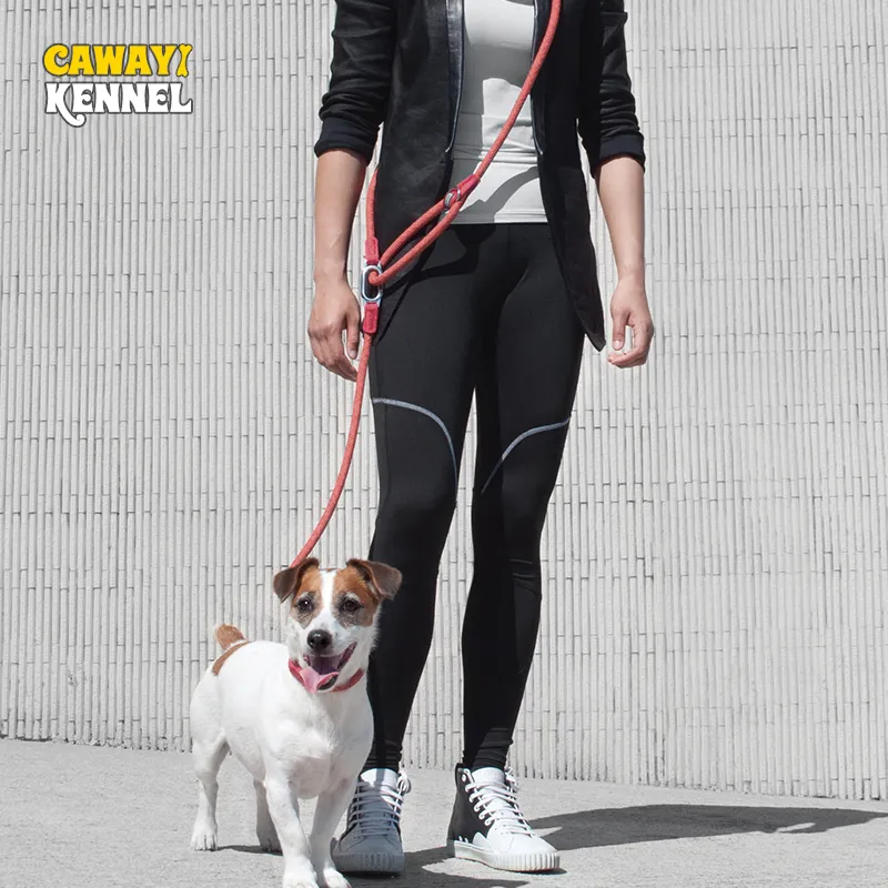CAWAYI KENNEL Reflective Nylon Leashes Pet Dogs Chain Traction Rope Leads for Running Free Hands