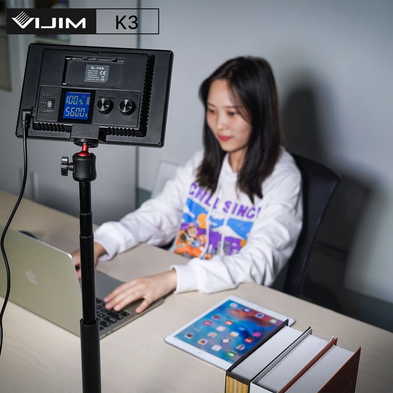 VIJIM K3 19.2X12.7cm LED Video Lighting Panel EU US Desktop Light With Stand 3200K-6000K Photography