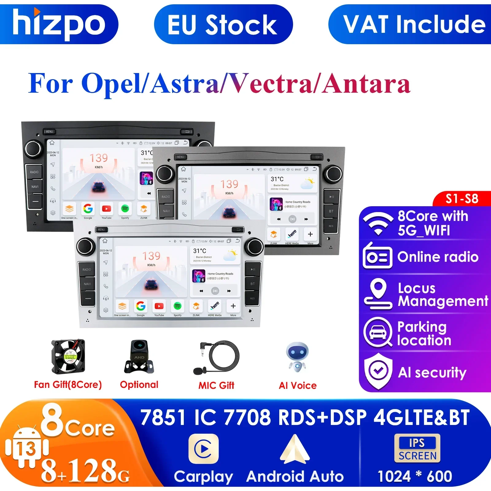 Autoradio Carplay Android 2Din Auto GPS für Opel Astra H J2004 Vectra Vauxhall Antara Zafira Corsa C