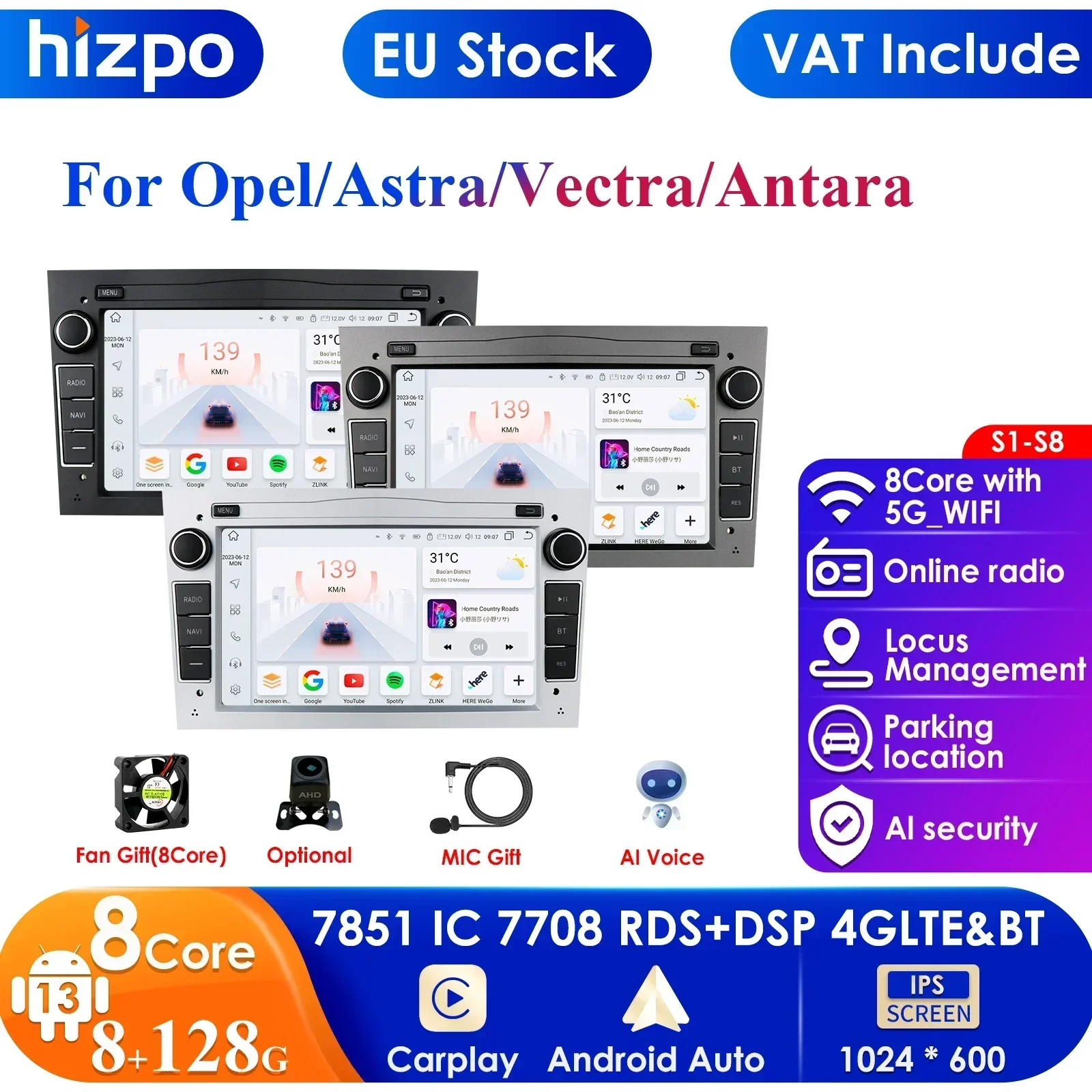Carplay 4g-lte 7 ''2din android autoradio gps für opel astra h j vectra vauxhall antara zafira corsa