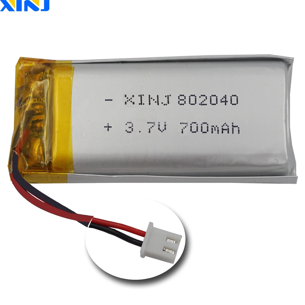 3.7v 700 mah 2.59wh 802040 polímero li lipo bateria 2pin 2.54 jst conector para gps sat nav carro