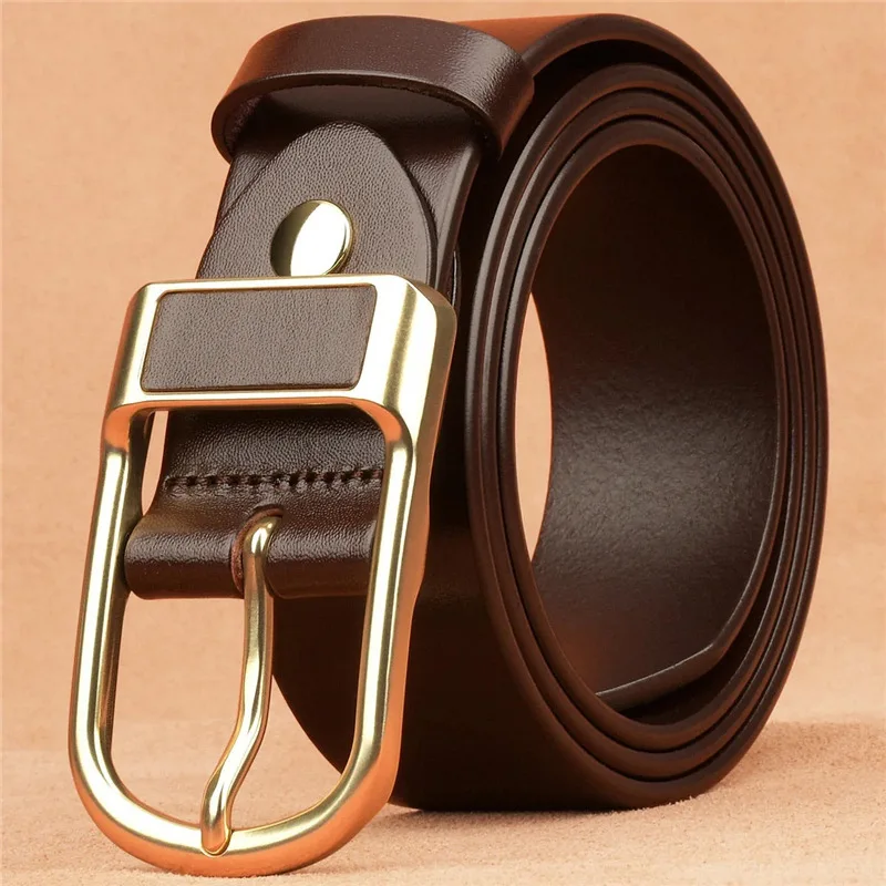 Genuine Leather For Men's High Quality Buckle Jeans Cowskin Casual Belts Business Cowboy Waistband