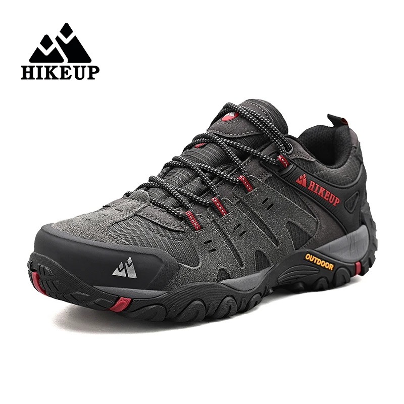 HIKEUP Men's Hiking Shoes Suede Leather Outdoor Shoes Wear-resistant Men Trekking Walking Hunting