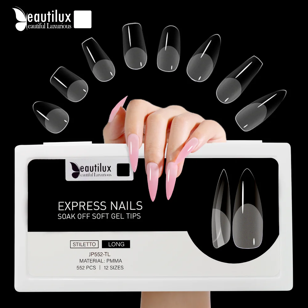 Beautilux Express Nails 552pcs/box Oval Stiletto Almond Square Coffin French False Fake Soak Off Gel