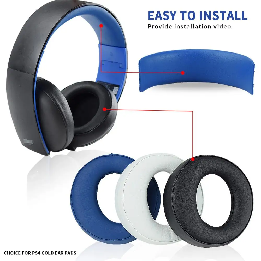 Headband de substituição para sony ps3  ps4  ouro  fone de ouvido estéreo sem fio  (l + r)  preto