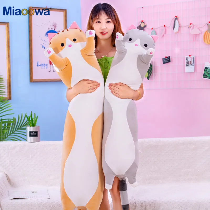 50/70cm Cute Soft Long Cat Plush Toys Stuffed Pause Office Nap Pillow Bed Sleep Home Decor Gift Doll