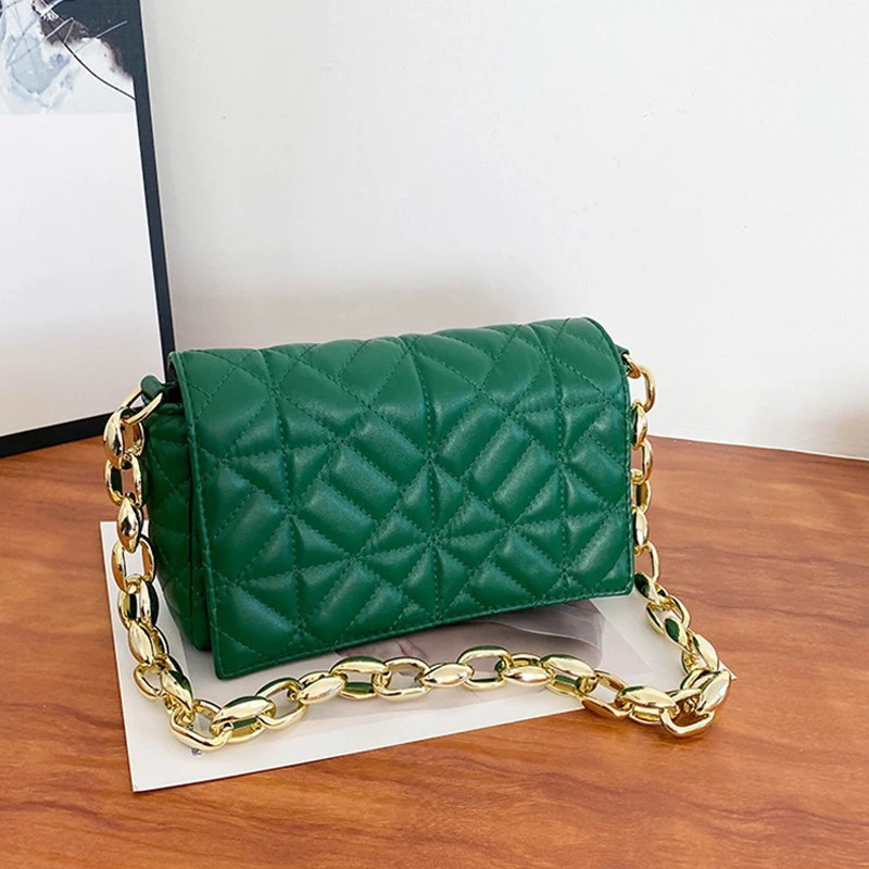 2022 Fashion Plaid Shoulder Bag Thick Chain Underarm Bags For Women Brand Designer Handbags And