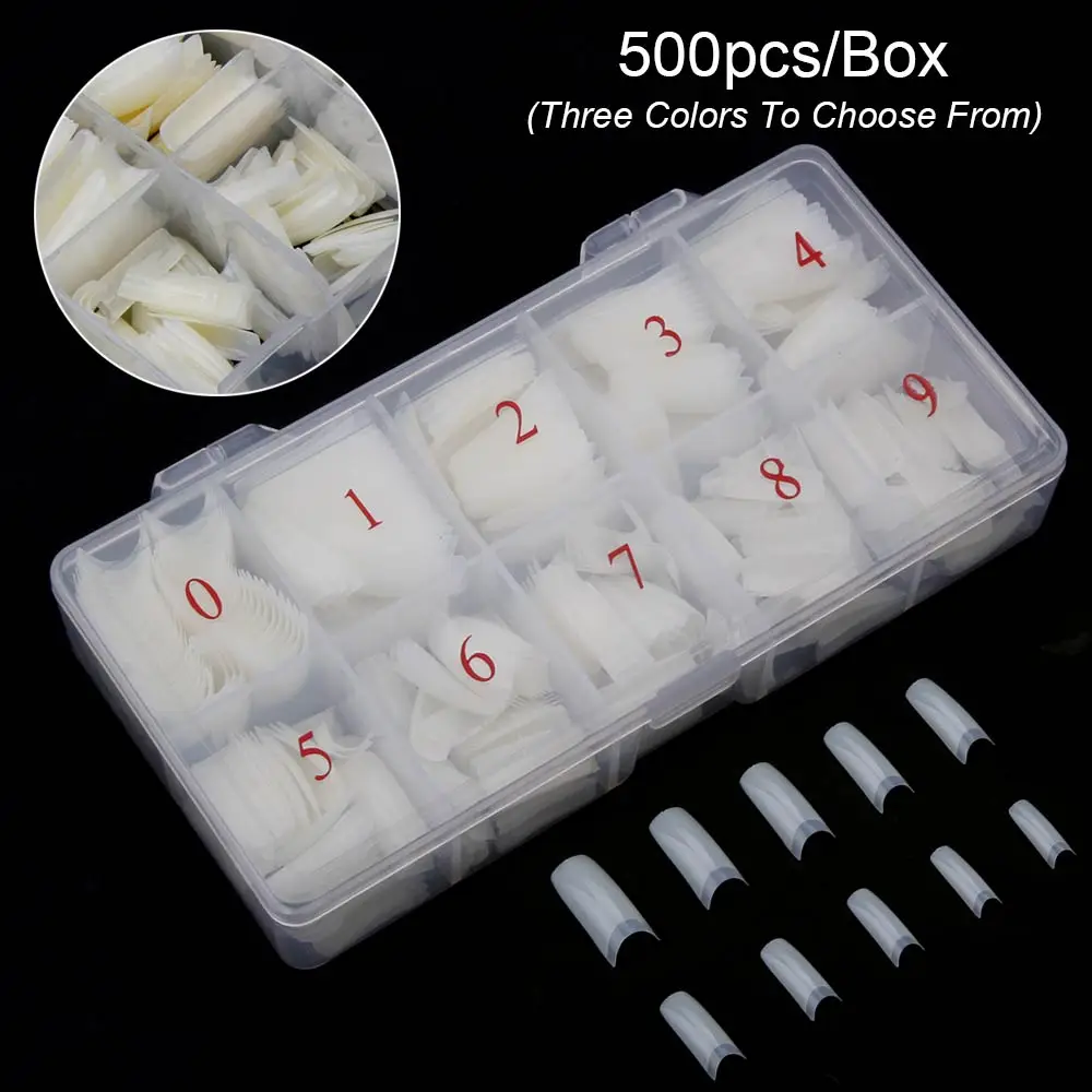 500pcs/Box Artificial Nail Tips Full Cover Nails Colored Nail Tips Acrylic Transparent Nail Capsules