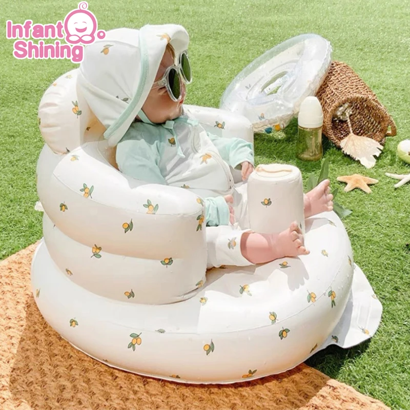 Infant Shining Baby Inflatable Sofa Children Puff Portable Bath Chairs PVC Multifunctional Seat