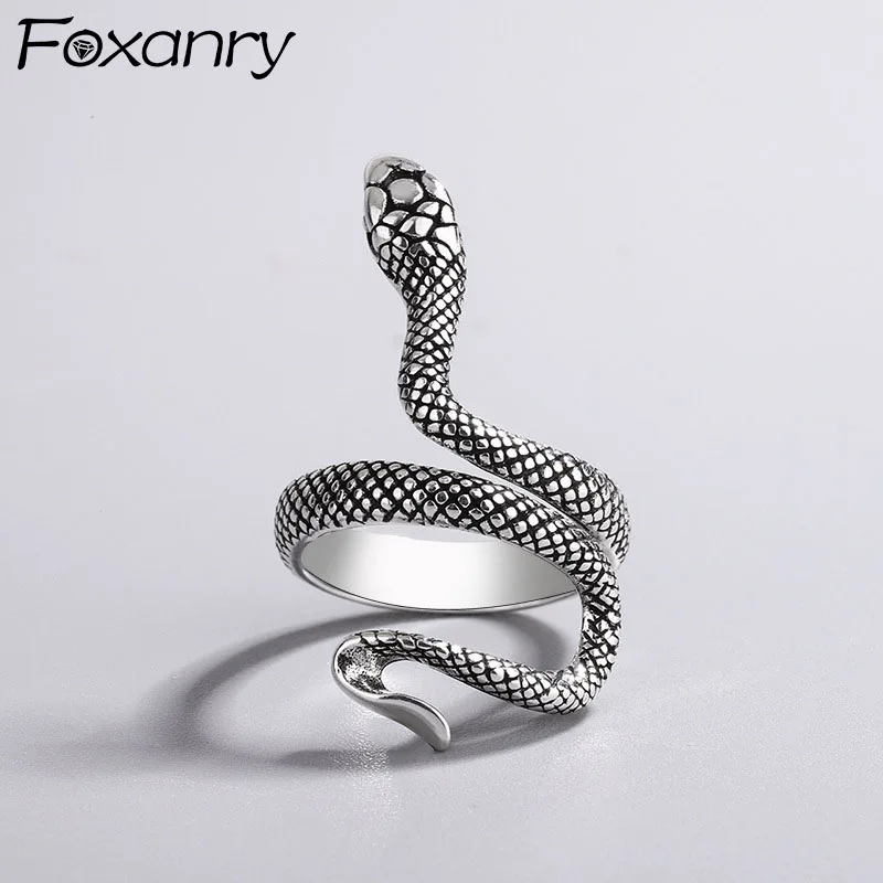 FOXANRY Silver Color Rings Couples Accessories Fashion Punk Vintage Simple Winding Snake Design