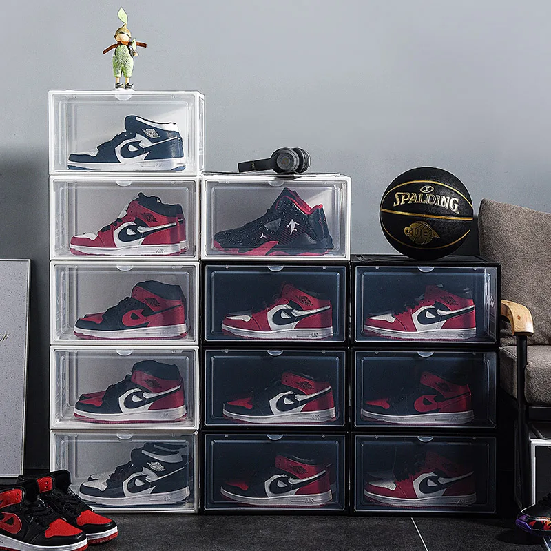 1Pack AJ Sneakers Box  Hardened Plastic Shoe Box  Stackable Cabinet Storage Box High-top Dustproof