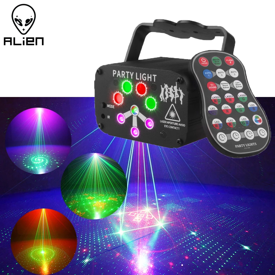 ALIEN RGB Mini DJ Disco Laser Light Projector USB Rechargeable LED UV Sound Strobe Stage Effect