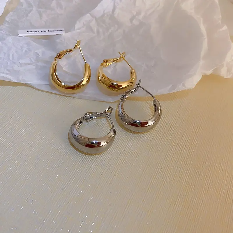 Gold-color Silver-color Round Earrings for Women Classic Geometric Hoop Earrings Minimalist Chunky