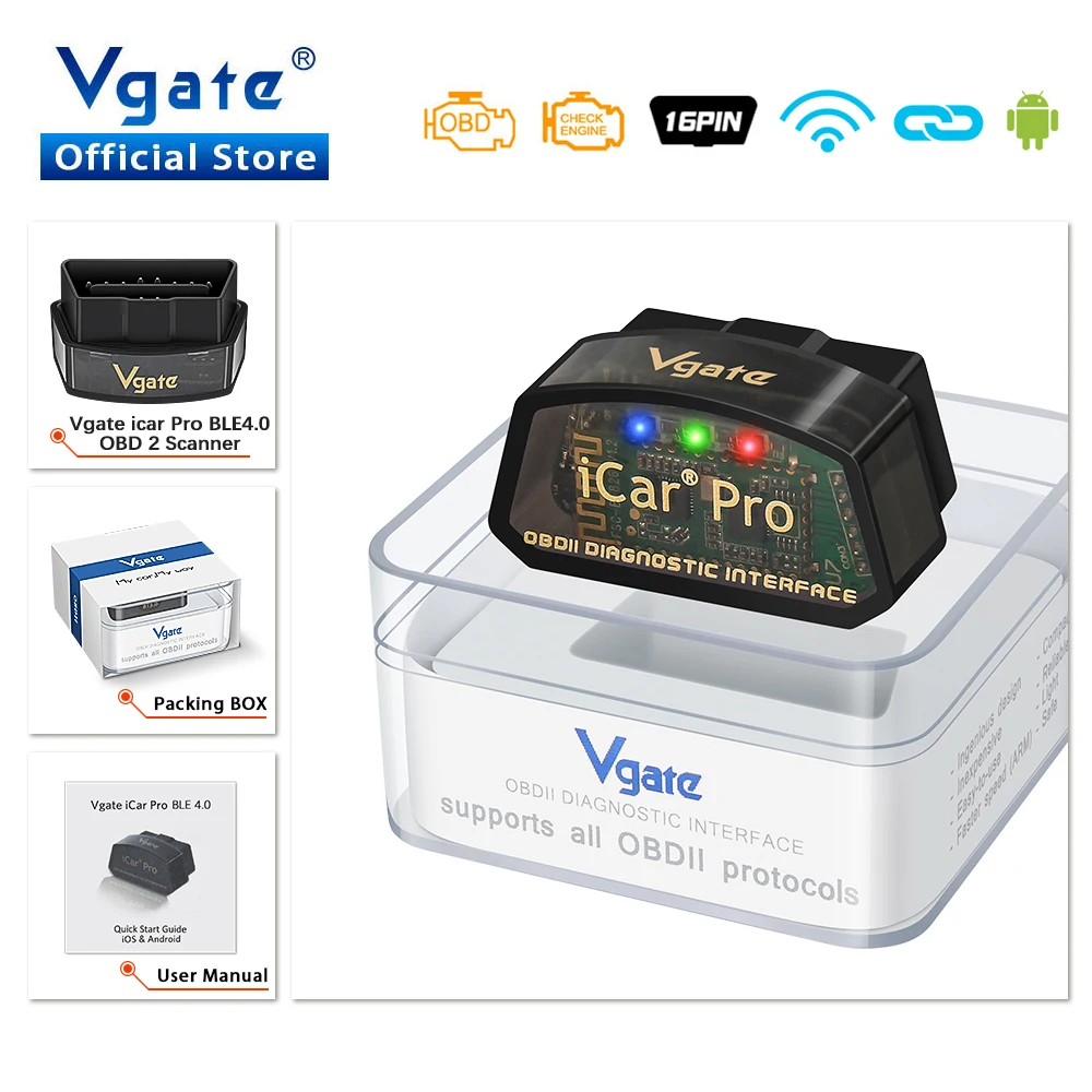 Vgate iCar Pro elm327 V2.3 OBD 2 OBD2 Car diagnostic Tools WIFI Bluetooth 4.0 for Android/IOS BT3.0