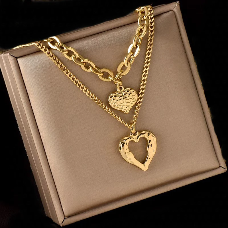 DIEYURO 316L Stainless Steel Small Uneven Folds 2 Love Necklace High-end Sense Party Accessories