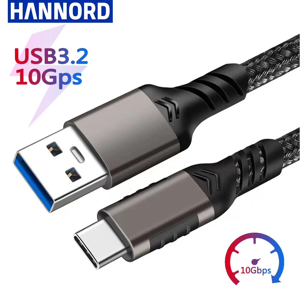 Hannord USB3.2 10Gbps Cable USB A to Type-C 3.2 Data Transfer USB C SSD Hard Disk Cable 3A 60W Quick