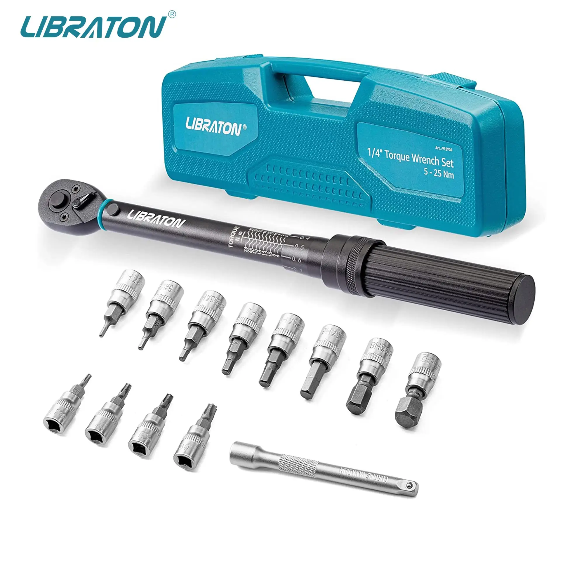 Libraton Bike Torque Wrench 1/4'', 5-25Nm, 0.1Nm Micro, Drive Click Torque Wrench Set, Hex,