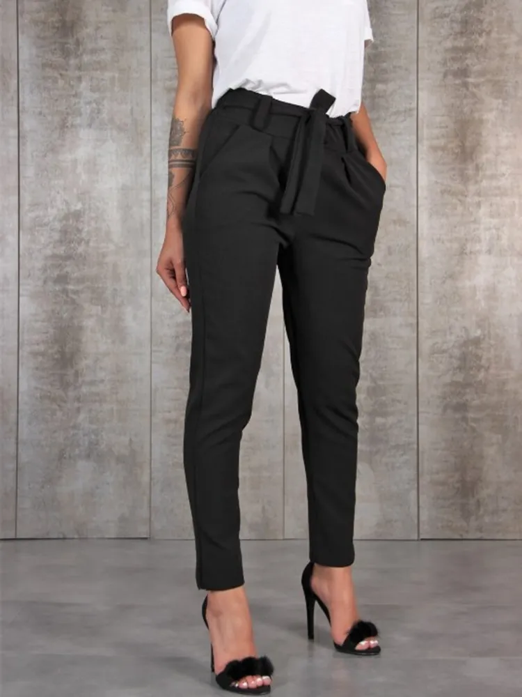 BornToGirl 2023 Spring Summer Autumn Casual Slim Chiffon Thin Pants For Women High Waist Black Khaki