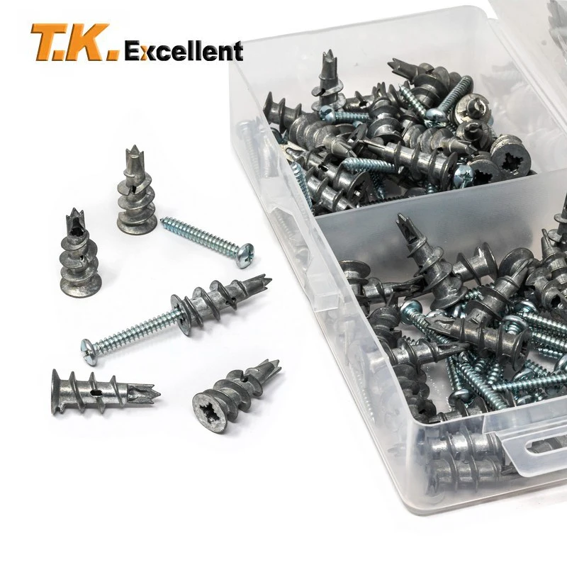 120Pcs  Zinc Alloy Plasterboard Drywall Anchor Hollow Wall Self-drilling Wall Plug with Tapping