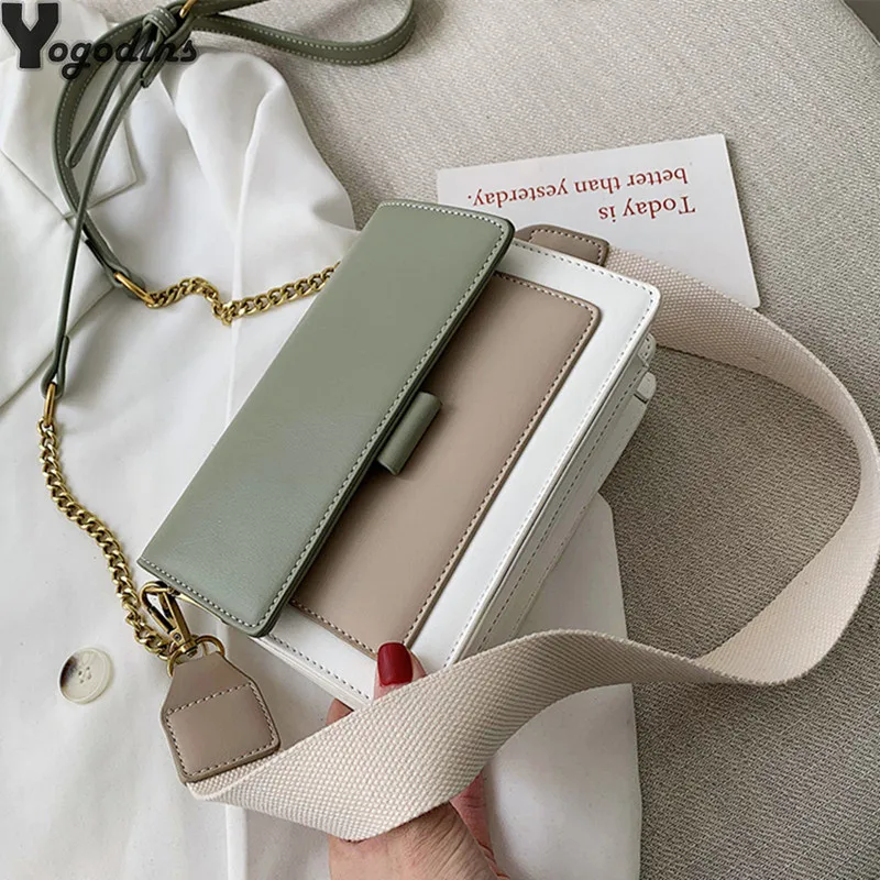 Contrast color Leather Crossbody Bags For Women Travel Handbag Fashion Simple Shoulder Messenger Bag