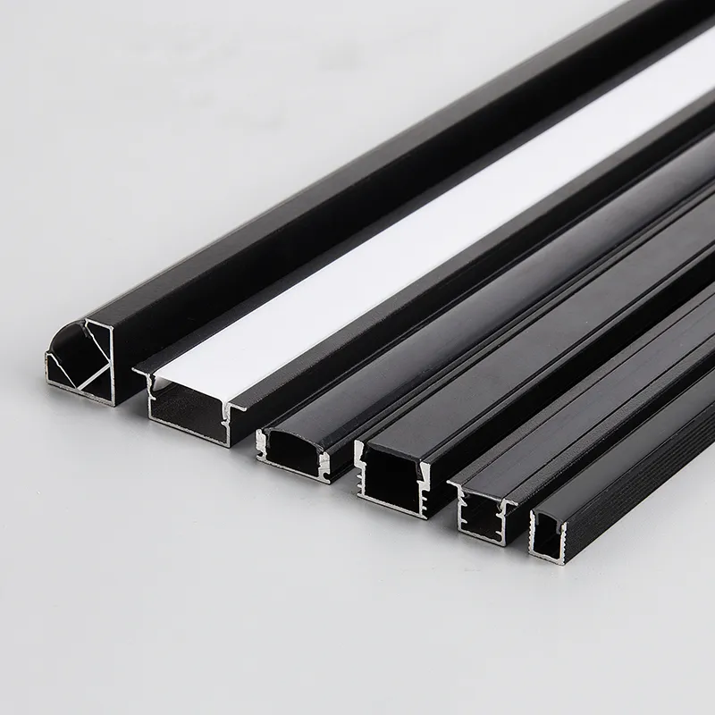 Black Led Aluminum Profile U/W/V With Milky PC Cover kitchen Cabinet Closet Lamp LED Strip Shelf