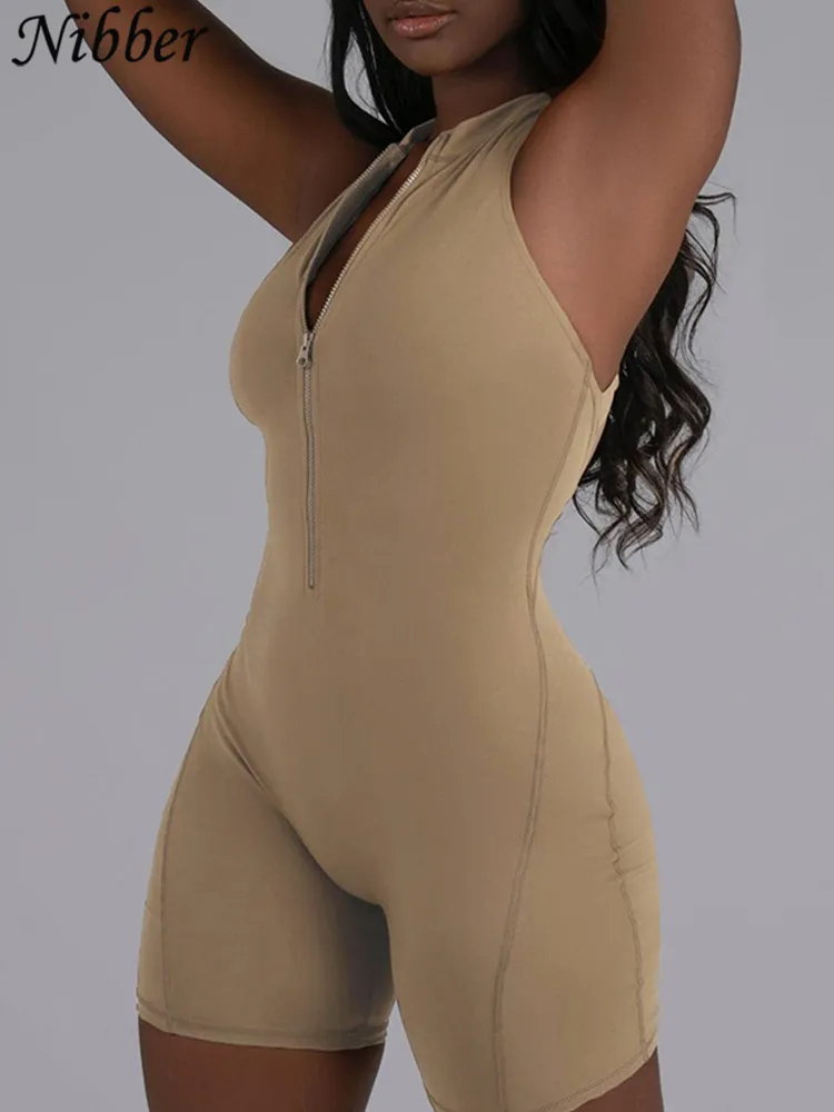 Nibber Women's Sexy Jumpsuit 2023 Summer Streetwear Sleeveless Cutout Bodysuit Solid Color Knit