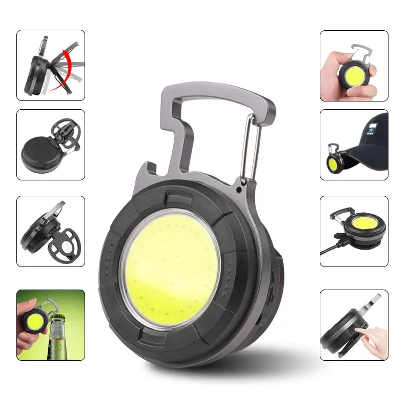 Portable COB Keychain Flashlight LED Mini Work Lights Floodlight Type C Rechargeable Bottle Opener