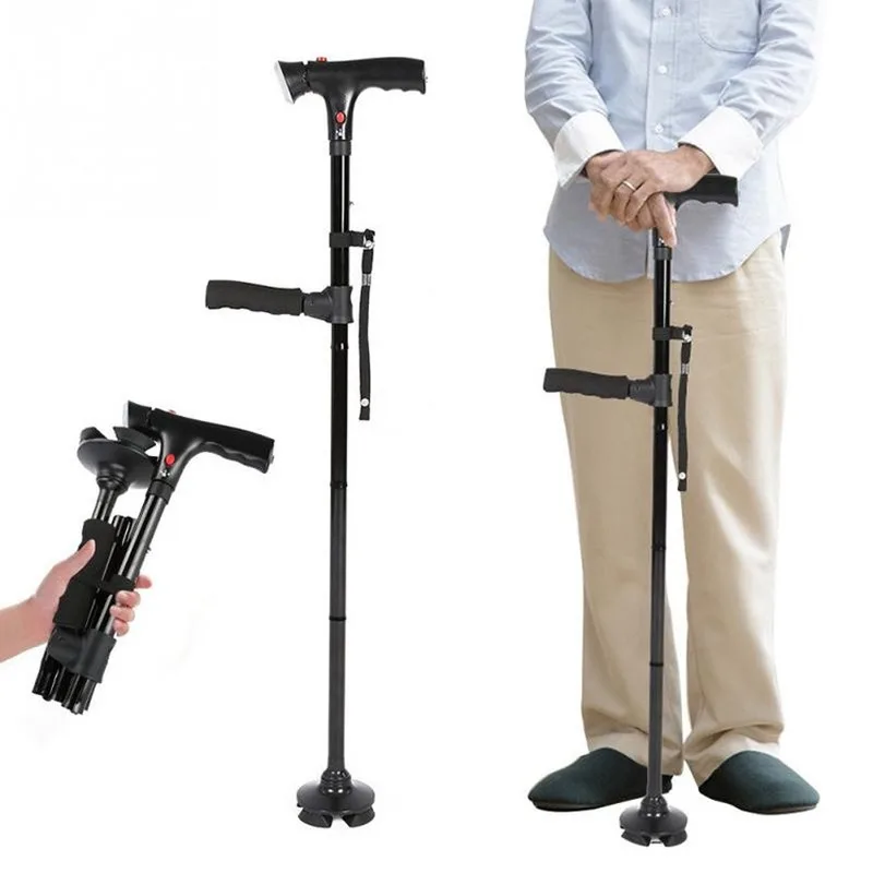 Collapsible Telescopic Folding Cane Elder Cane LED With alarm Walking Trusty Sticks Elder Crutches